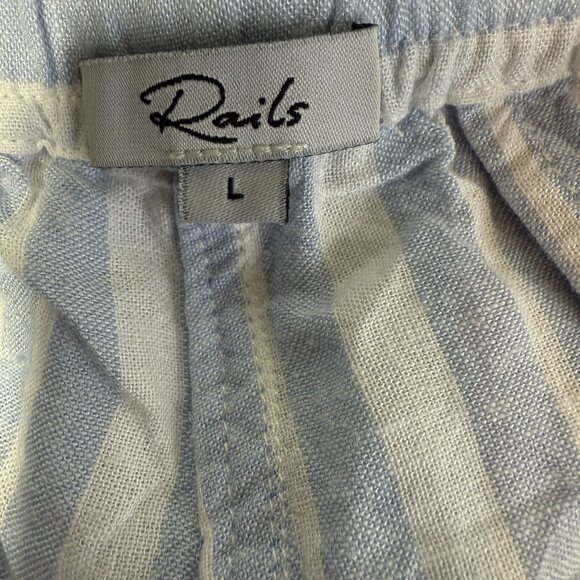 Rails Striped Paperbag Shorts Large Blue Linen Blend Flowy Lightweight Pull On - Picture 8 of 9